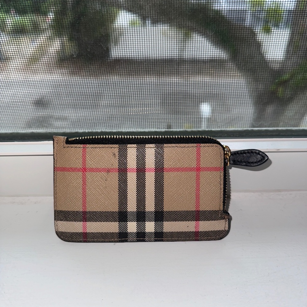 Burberry Check and Leather Zip Card Case